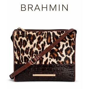 Brahmin Leopard Print Fur Hide Croc Embossed Leather Crossbody Bag
